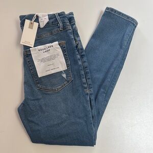 NWT Good American Good Legs Crop Distressed Denim Blue Jeans
